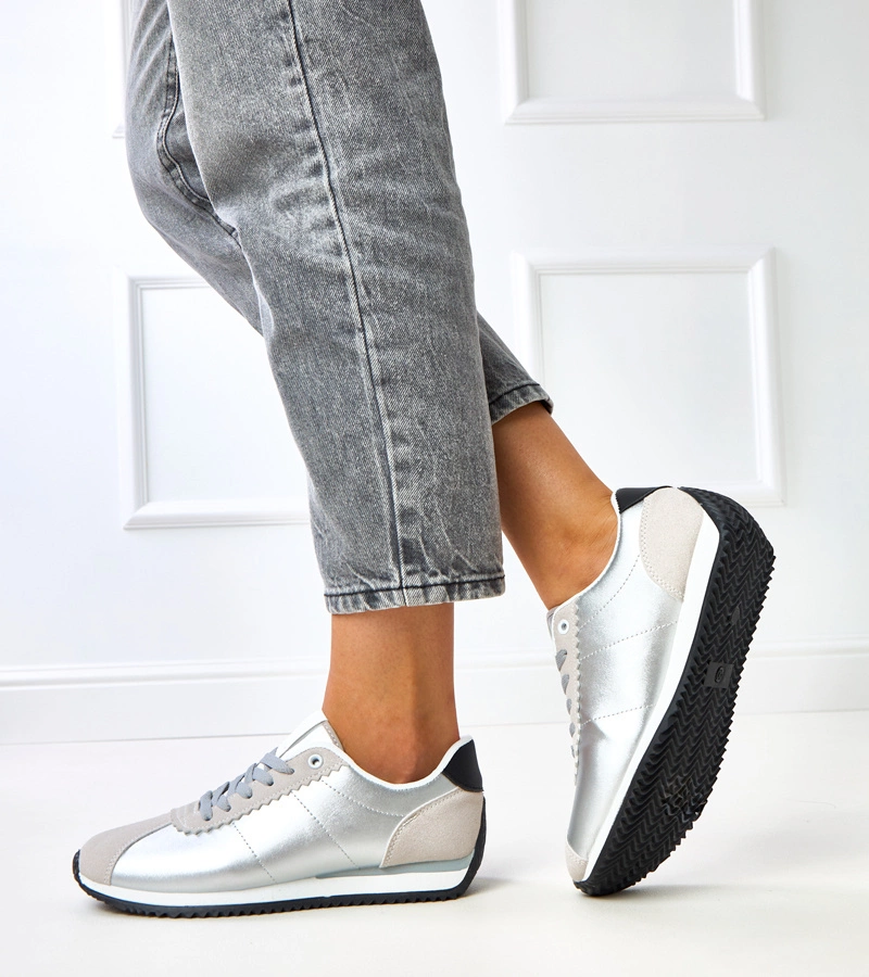 Hers Złote sneakersy z beżową wstawką damskie