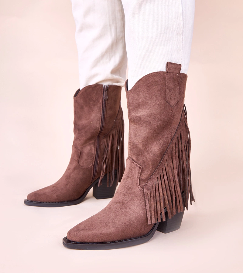 Hers Brązowe kowbojki z frędzlami