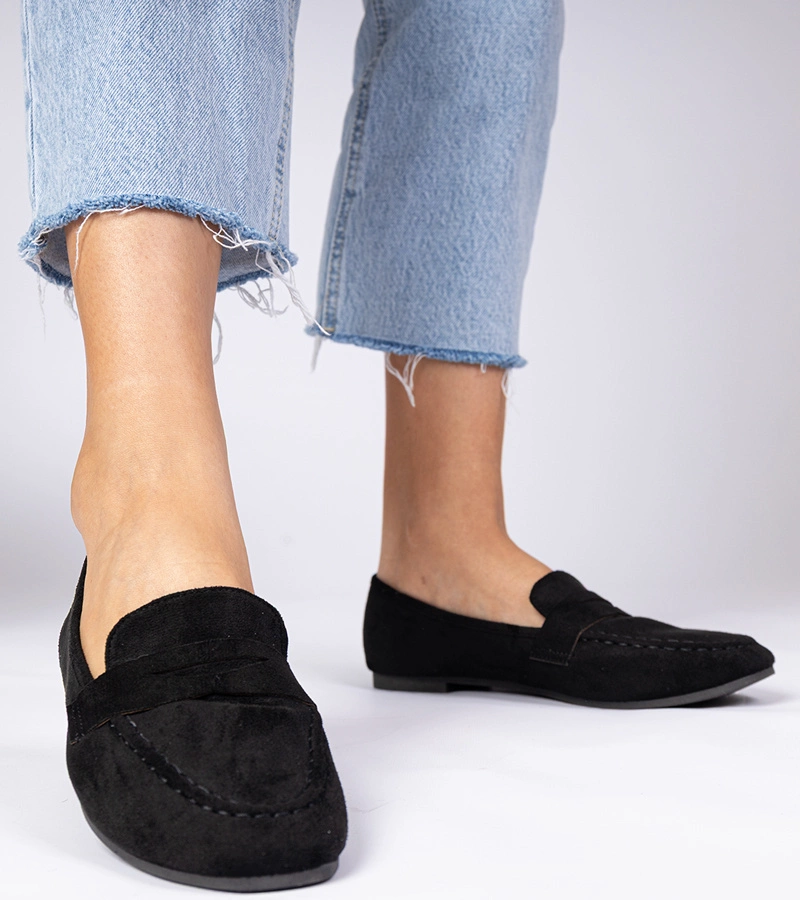 Hers Czarne eleganckie mokasyny z ekozamszu