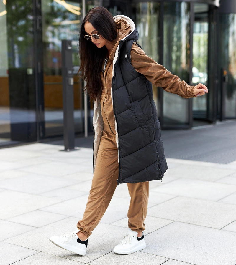 Czarno-beżowa długa dwustronna kamizelka