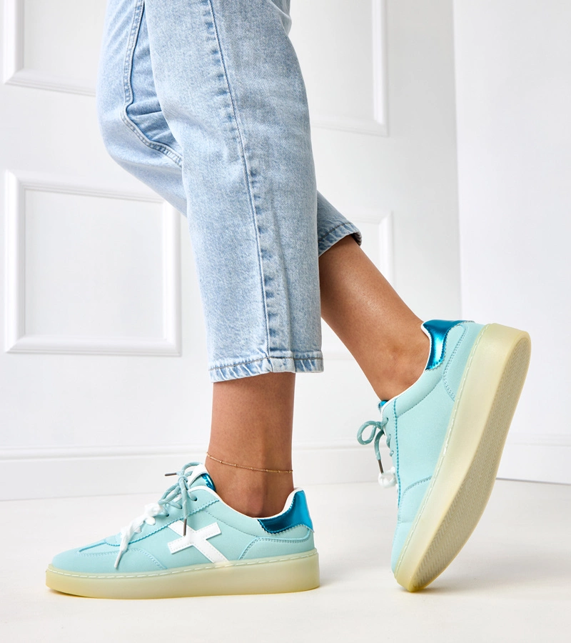 Hers Turkusowe sneakersy na platformie damskie sportowe