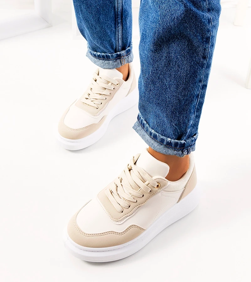 Hers Sneakersy beżowe na grubej podeszwie