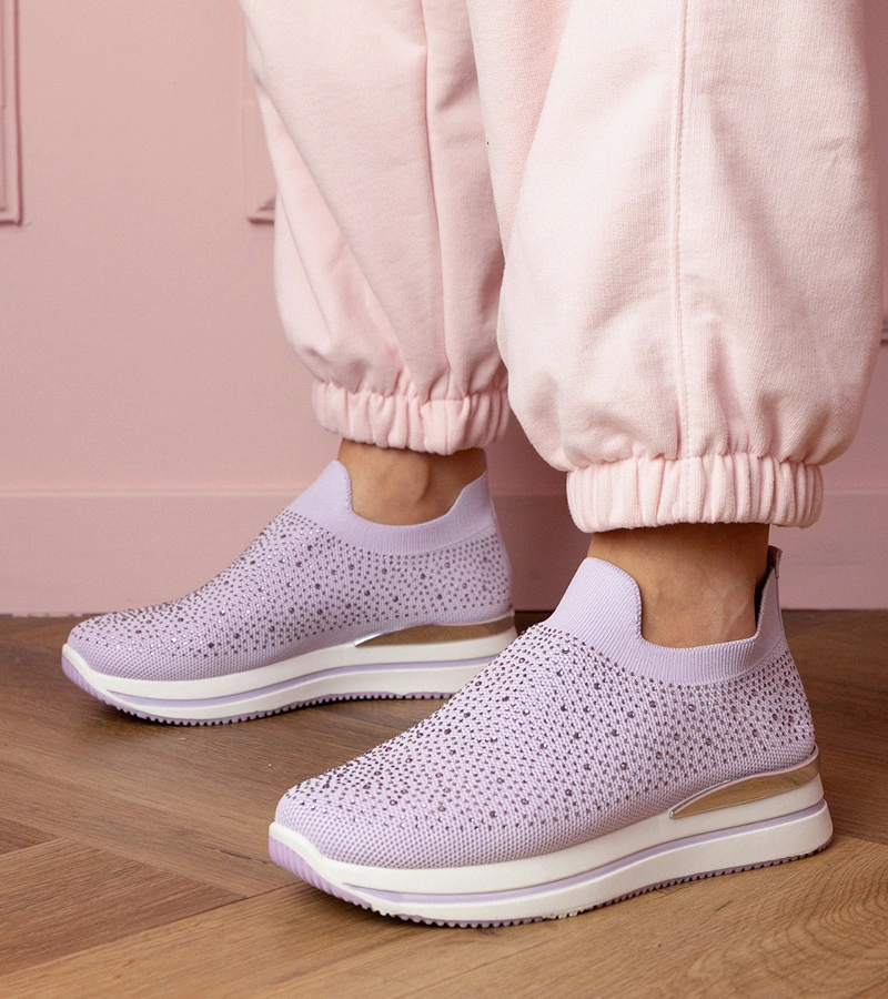 Hers Fioletowe damskie tenisówki na platformie z cyrkoniami