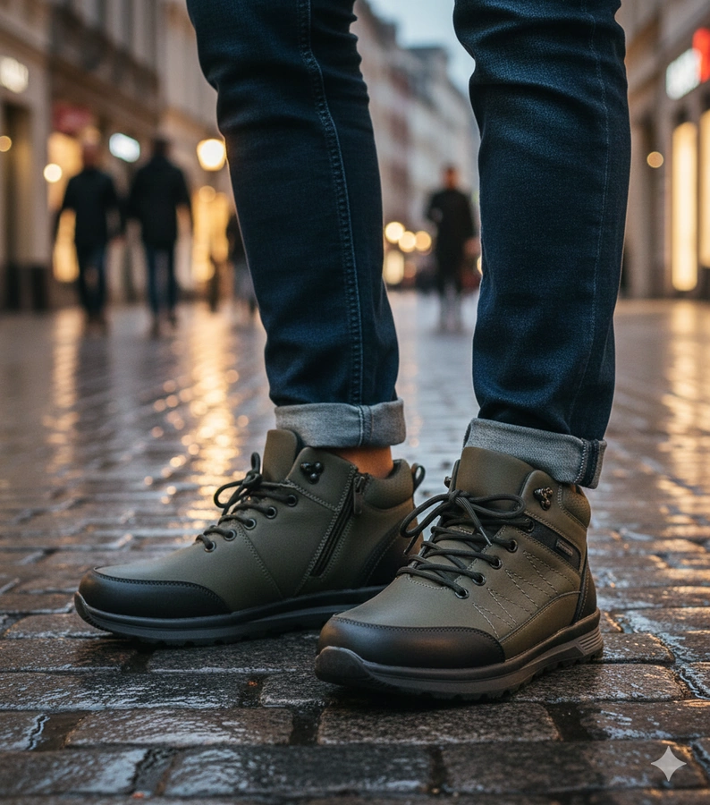 Hers Zielone trapery męskie ocieplane futrem