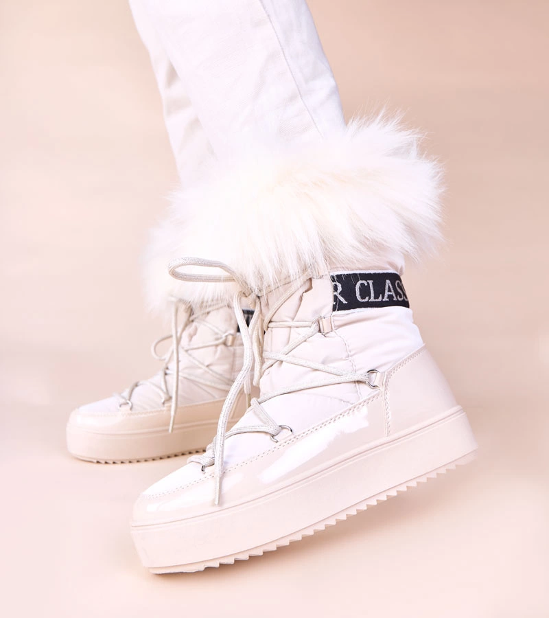 Hers Beżowe śniegowce wiązane z futerkiem