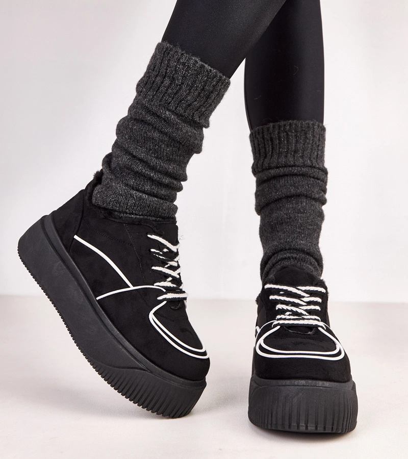 Hers Czarne sneakersy ocieplane na platformie