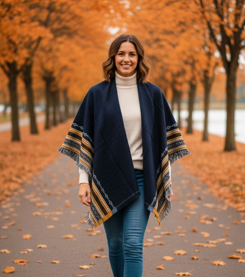 Granatowy szal ze zdobieniem