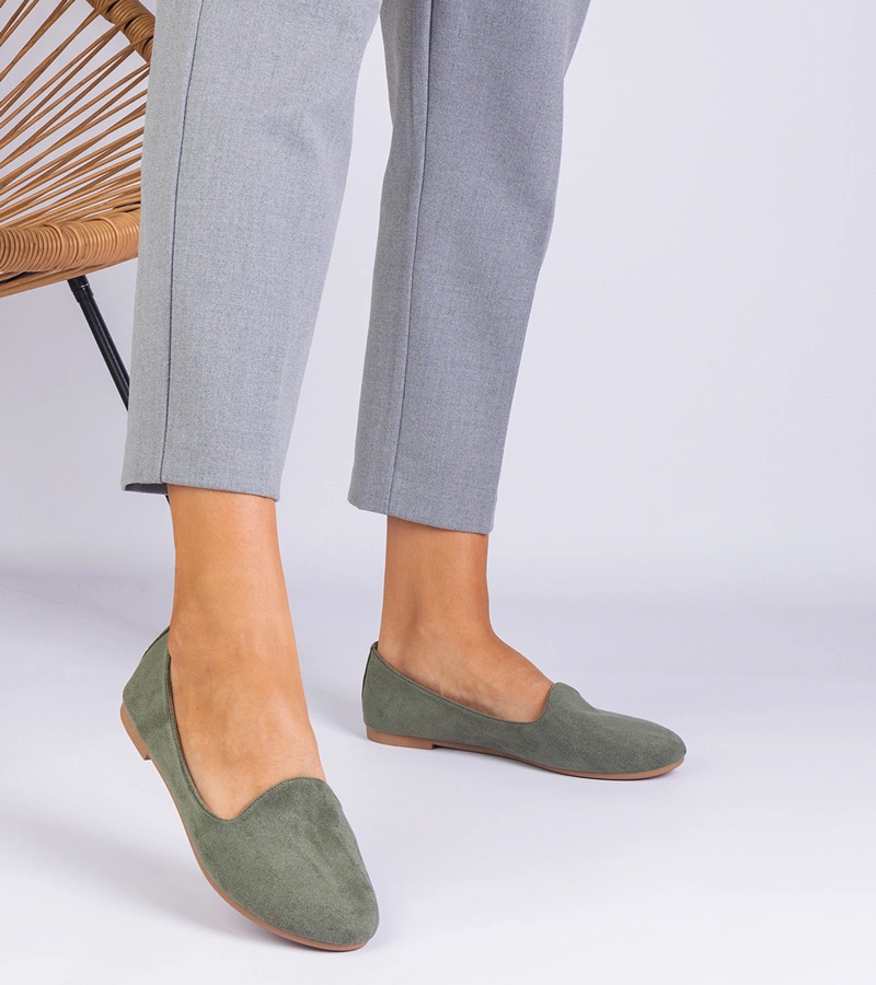 Hers baleriny damskie zielone klasyczne z ekozamszu