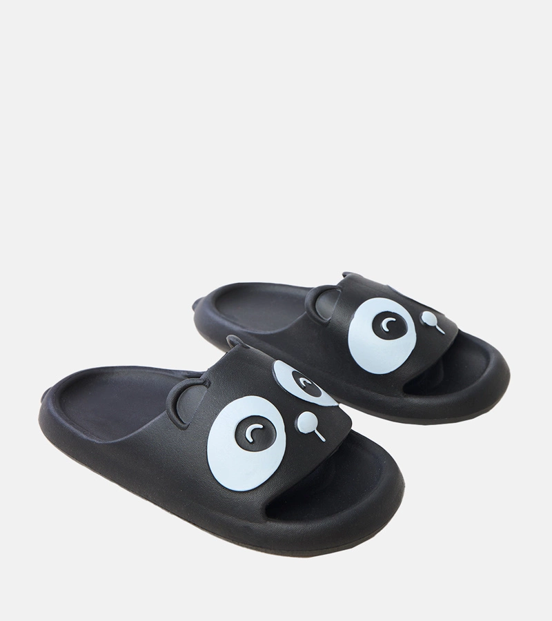 Hers Czarne klapki dziecięce z motywem pandy
