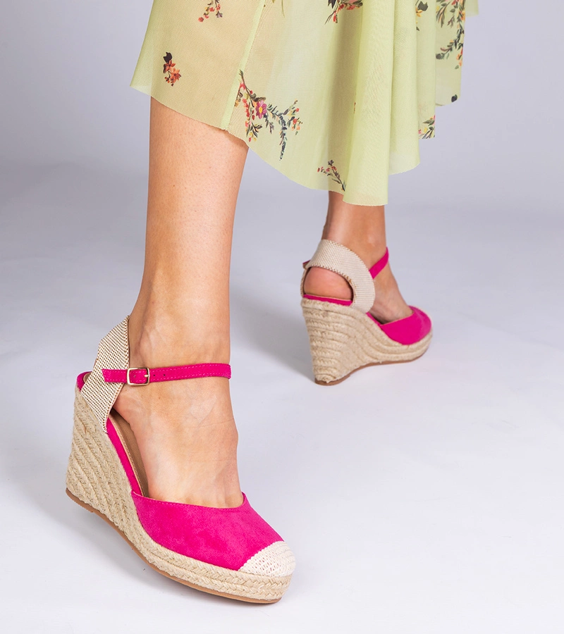 Hers Różowe sandały espadryle na koturnie