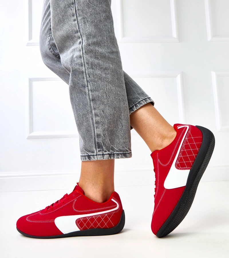 Hers Czerwone damskie sneakersy sportowe z białym akcentem