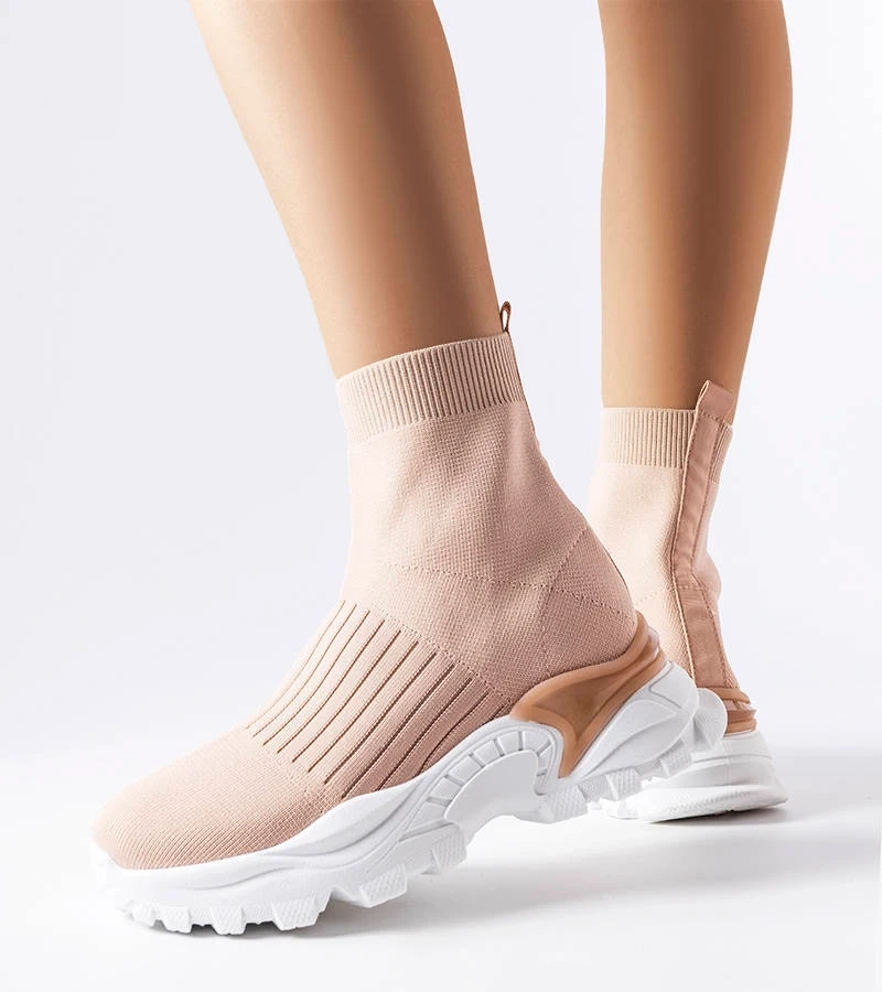 Beżowe sneakersy z cholewką skarpetkową