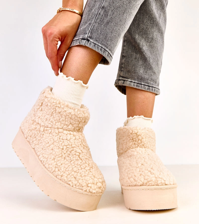 Hers Beżowe śniegowce z cholewką z barankowego futra