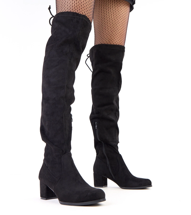 Hers Czarne kozaki ekozamszowe na obcasie