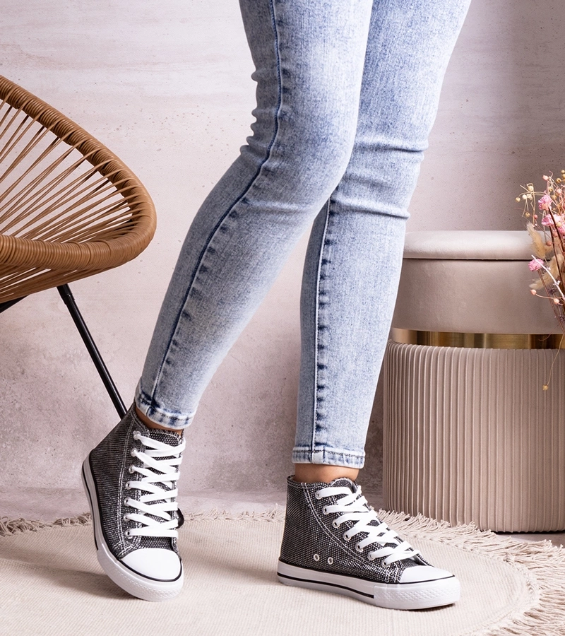 Hers Czarne wysokie trampki z siateczki błyszczącej