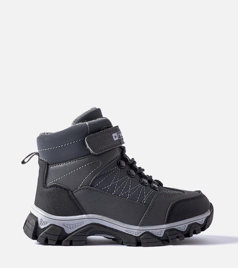 Czarno-Różowe lakierowane trapery z misiem