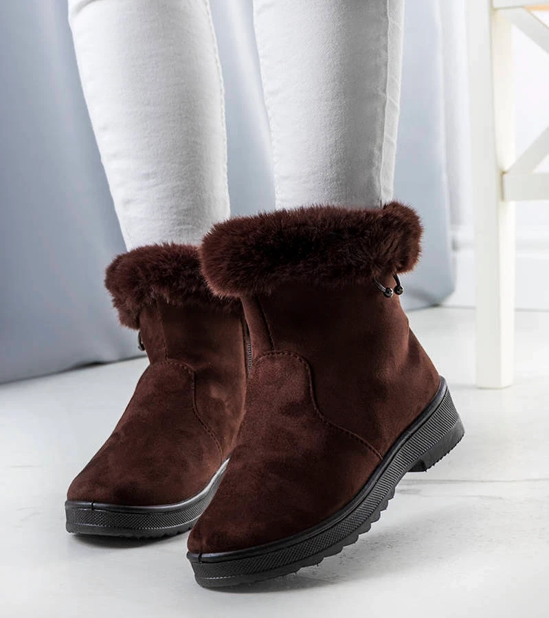 Brązowe ocieplane botki z futerkiem