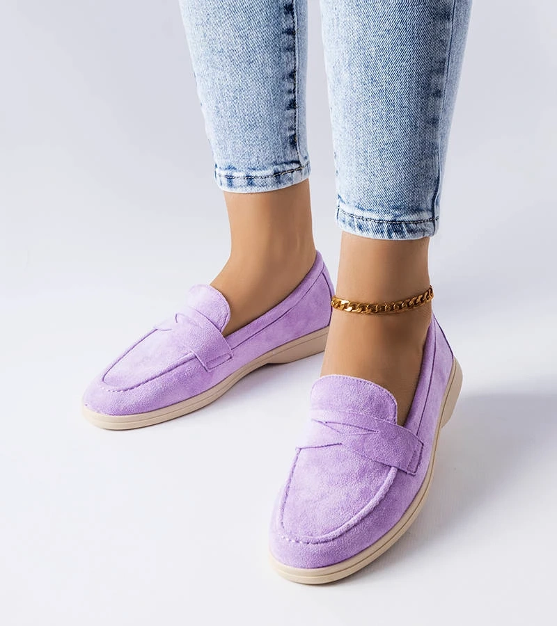 Fioletowe klasyczne mokasyny z eko-zamszu