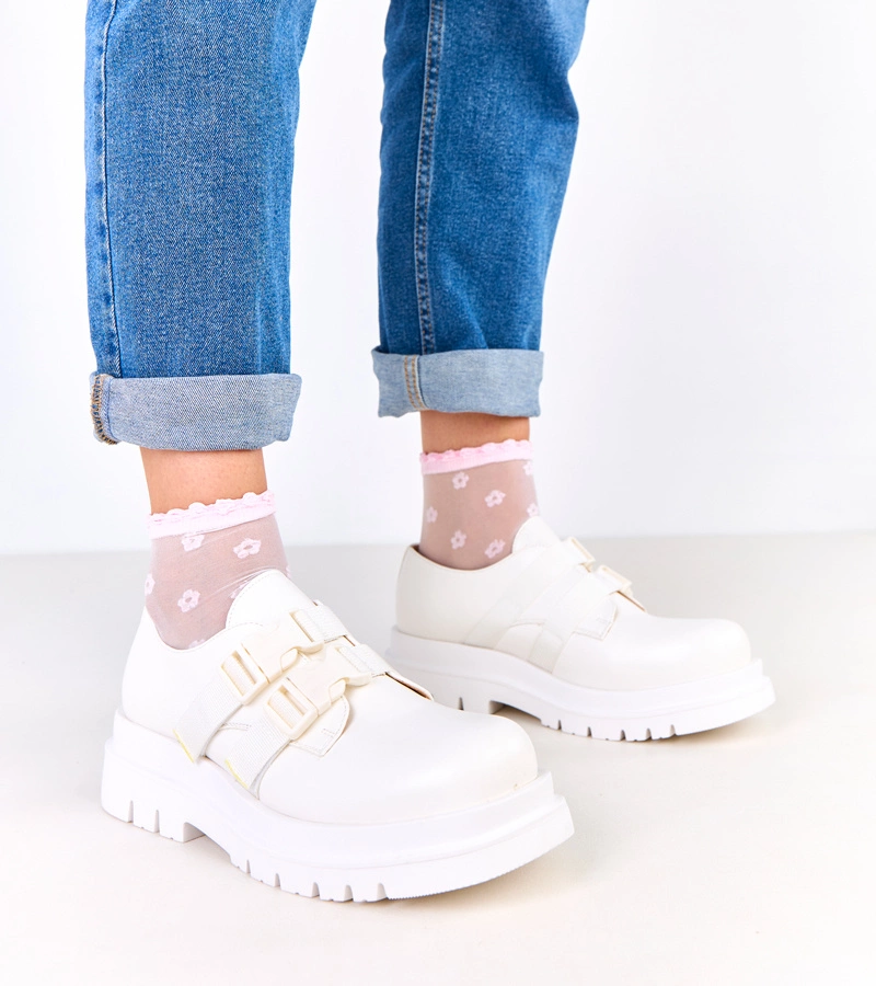 Hers Białe damskie półbuty na platformie
