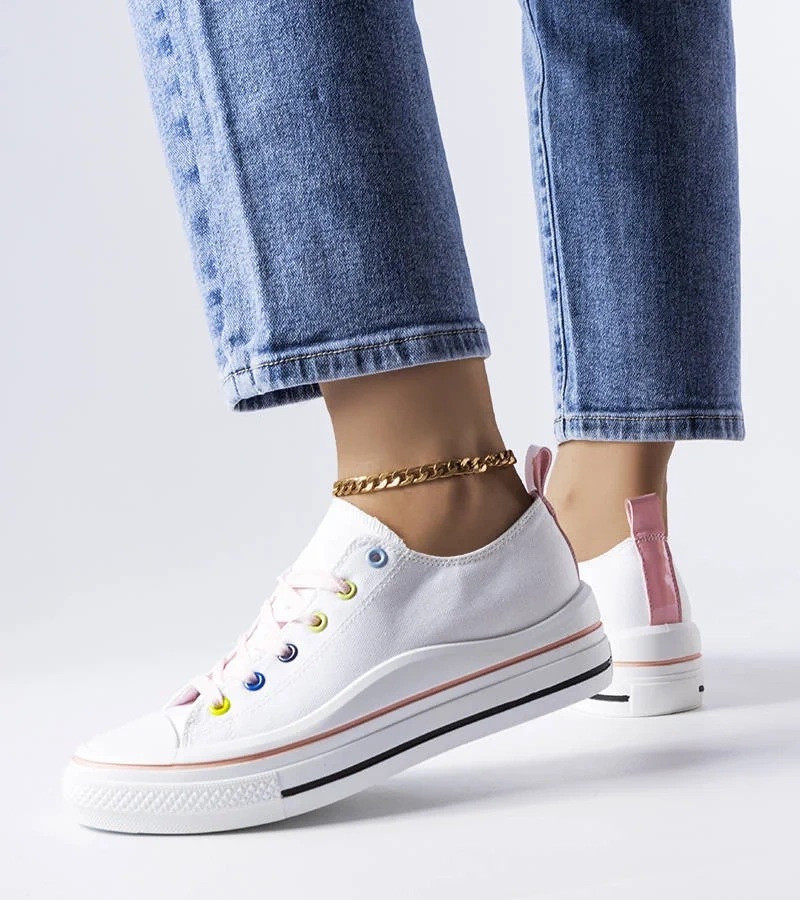 Biało-różowe tenisówki na grubej podeszwie