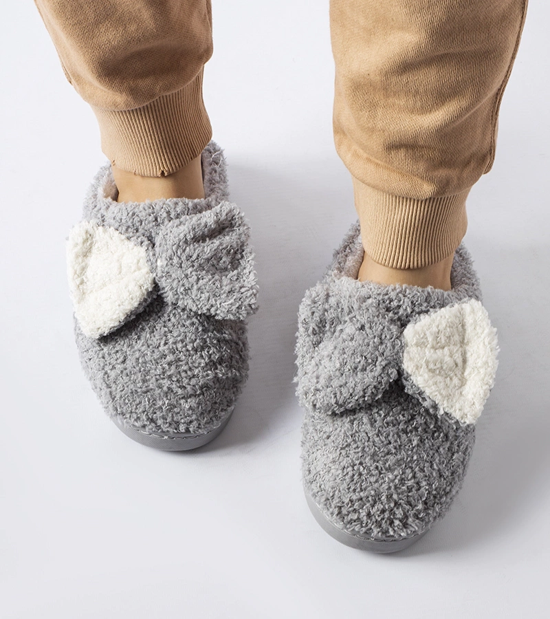 Szare ciepłe kapcie z kokardką