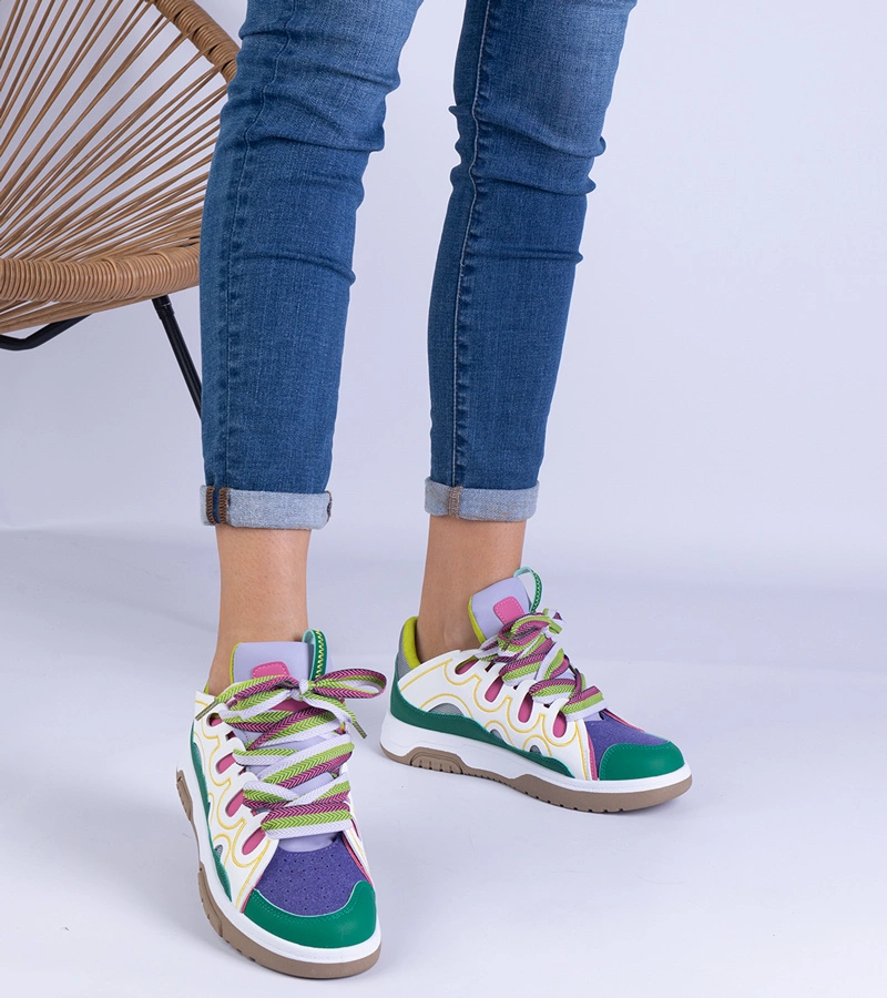 Hers sneakersy damskie zielone z dekoracyjnym sznurowaniem