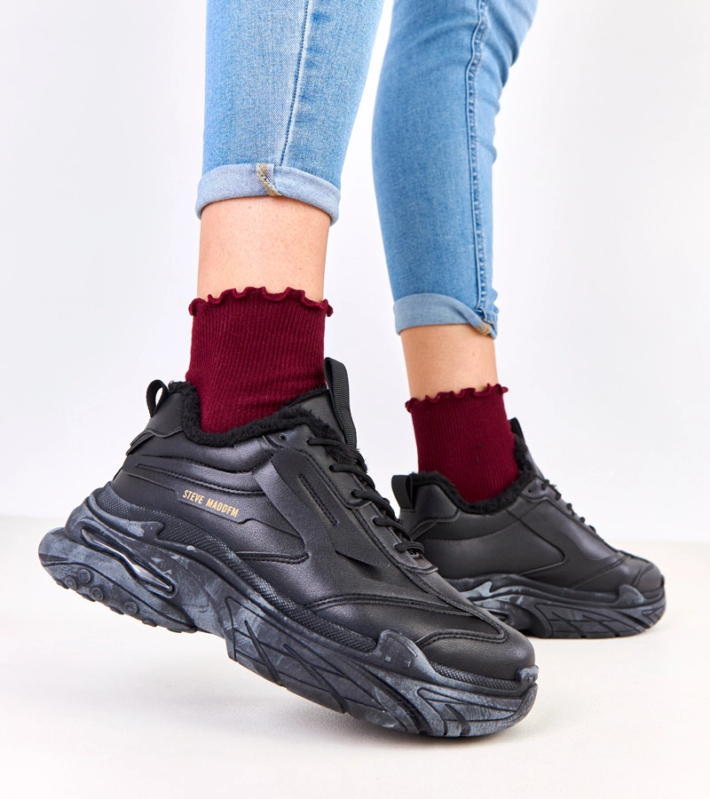 Hers Czarne sneakersy ocieplane futerkiem