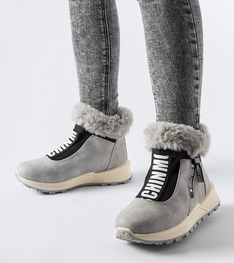 Szare ocieplane wysokie sneakersy