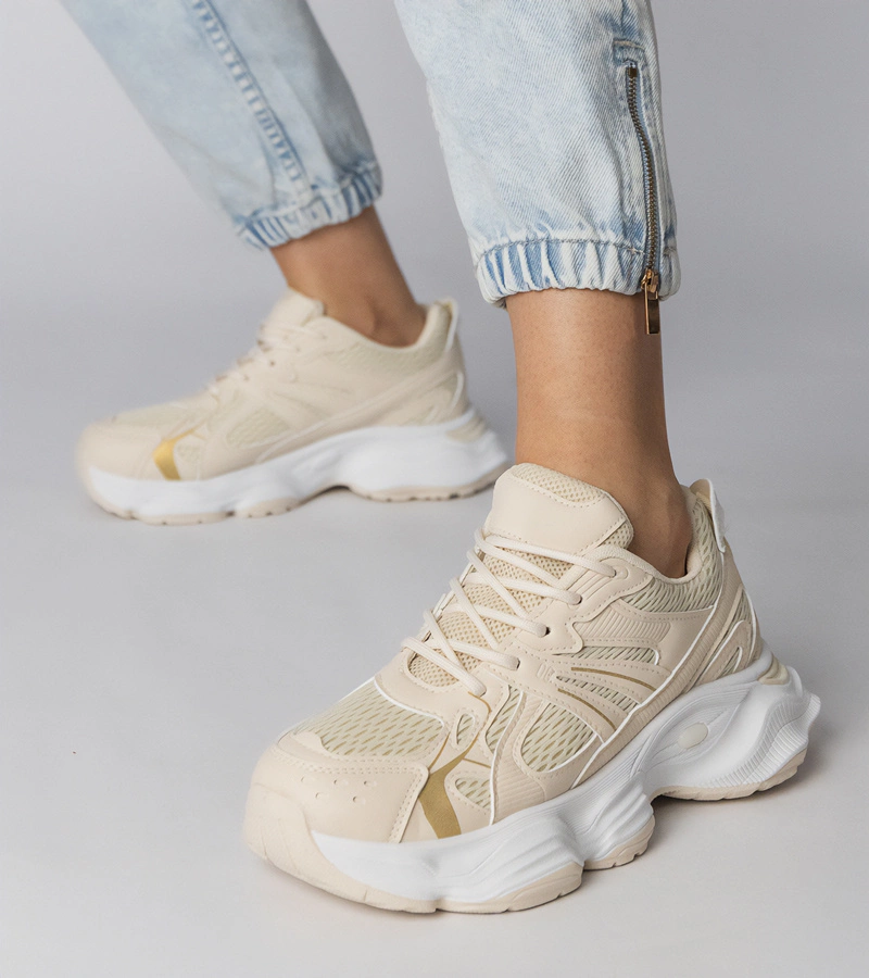 Hers Beżowe sneakersy sportowe na masywnej podeszwie
