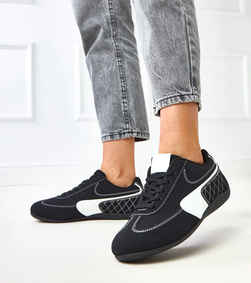 Hers Czarne damskie sneakersy sportowe z białym akcentem