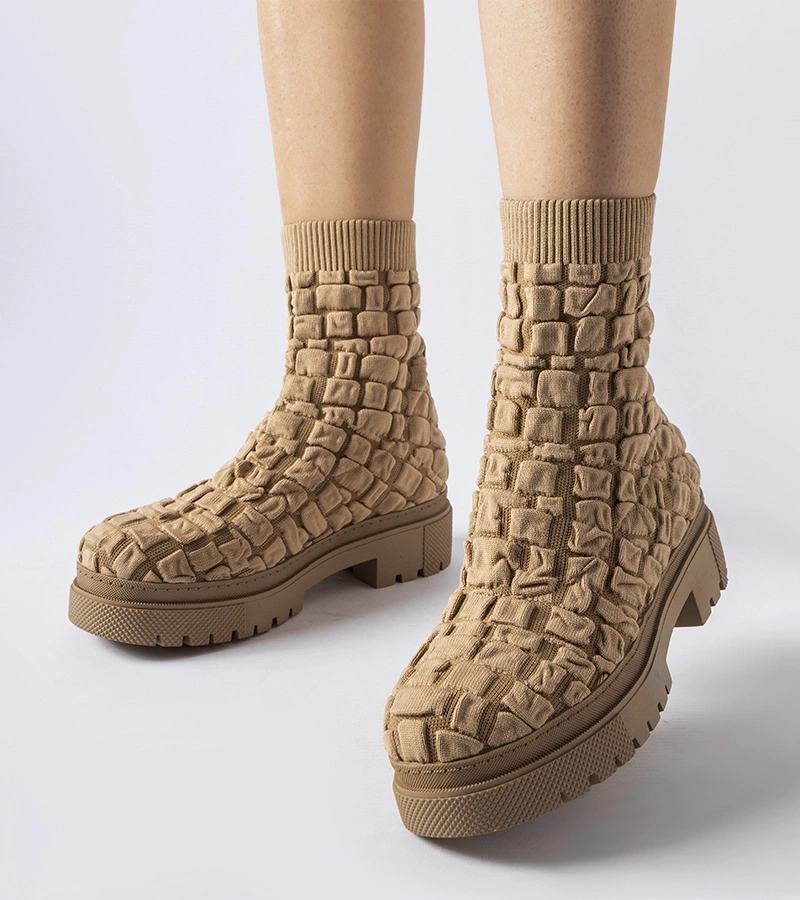 Brązowe botki ze skarpetkową cholewką