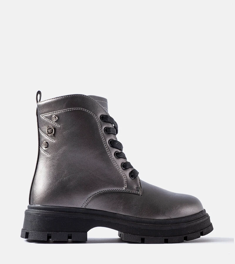 Grafitowe ocieplane botki dziewczęce