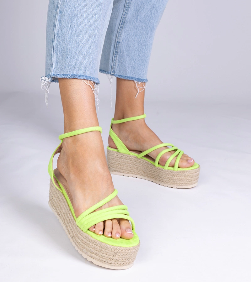 Hers Zielone sandały espadryle na platformie