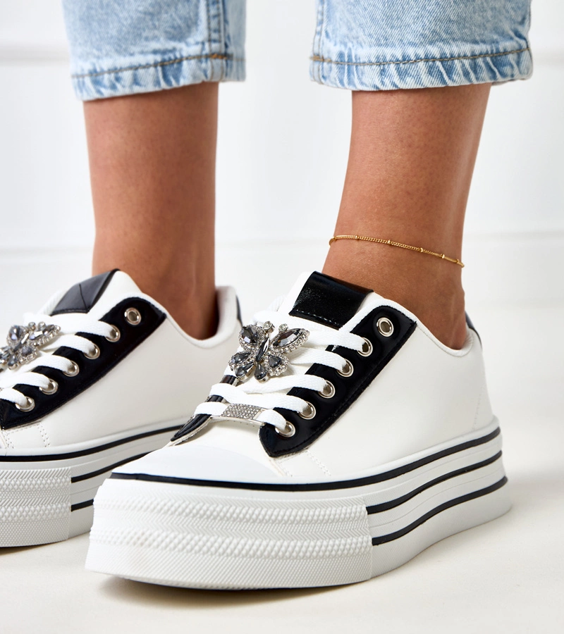 Hers damskie białe sneakersy na platformie z ozdobą