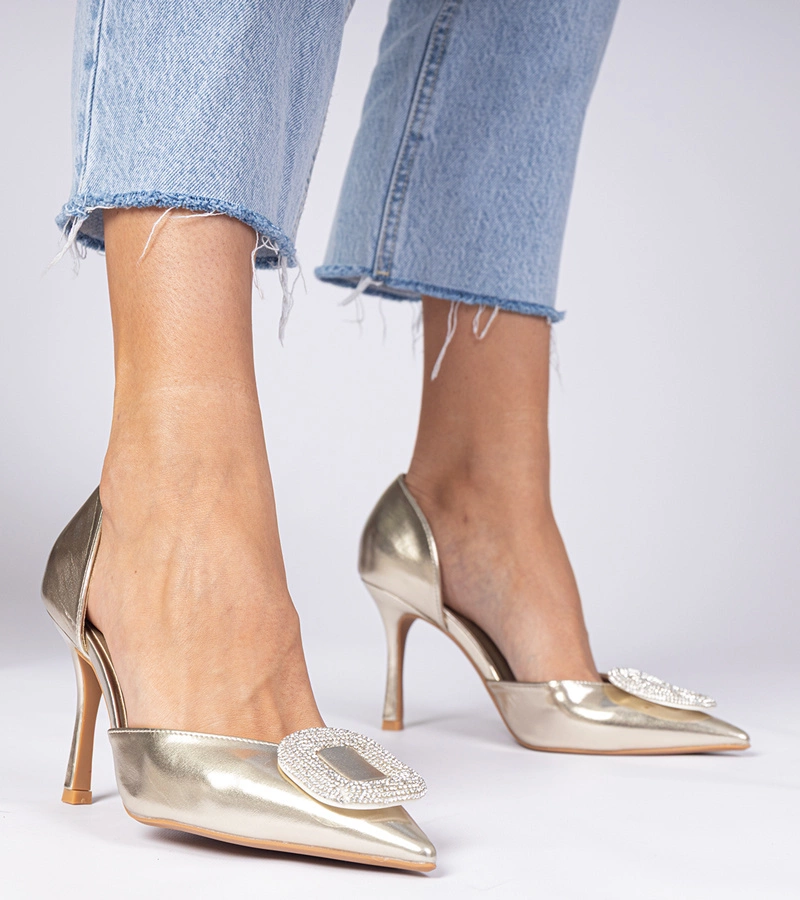 Hers Złote szpilki zdobione cyrkoniami