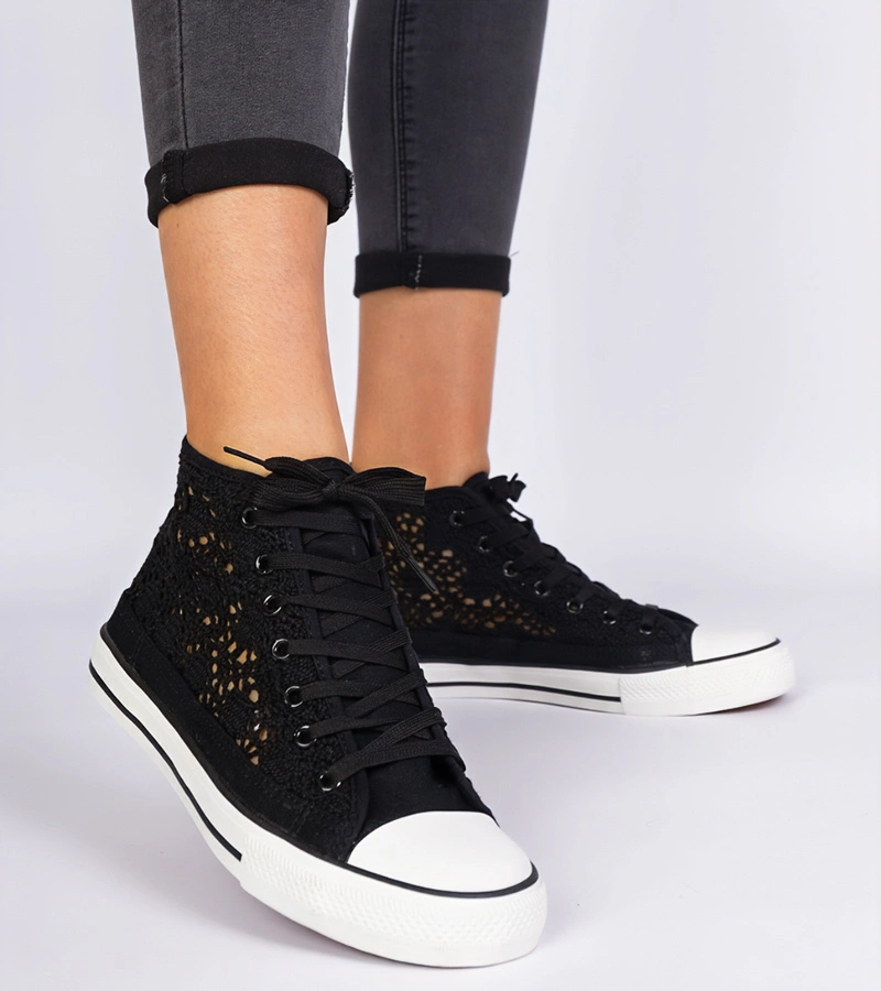 Hers Czarne trampki damskie ażurowe