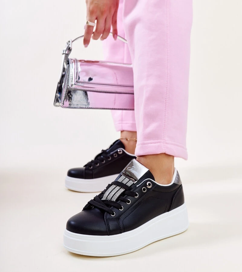 Czarno-srebrne sneakersy z cyrkoniami