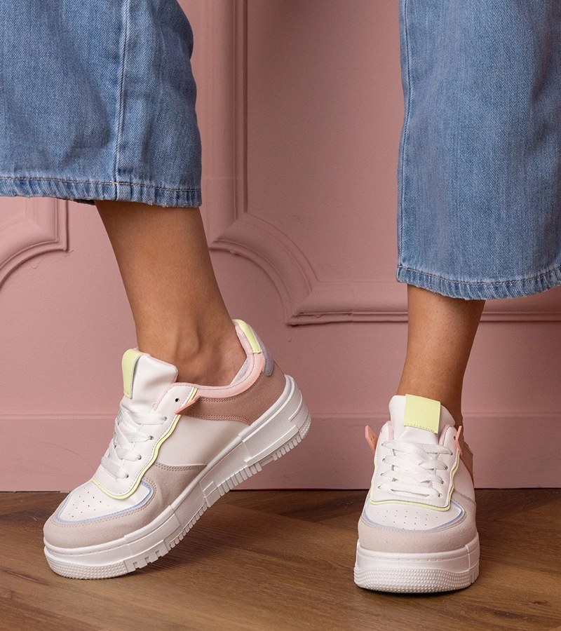 Hers Biało-szare sneakersy sportowe na platfotmie