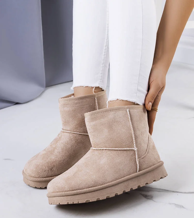 Beżowe śniegowce ocieplane z eko-zamszu