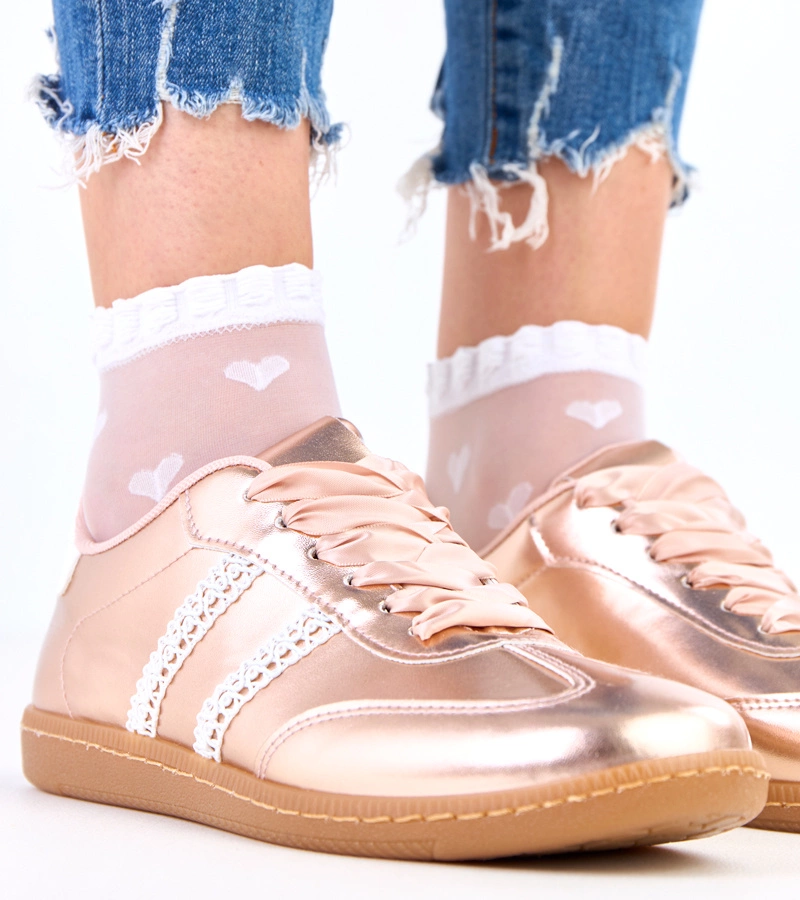 Hers Szampańskie sneakersy damskie z satynowymi sznurówkami