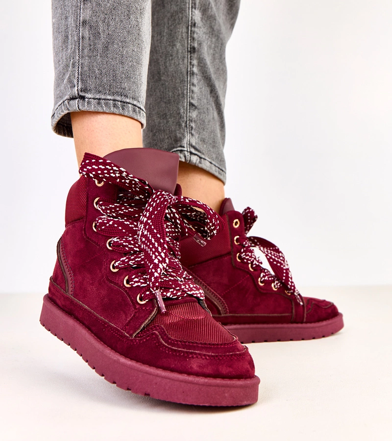 Hers Bordowe sneakersy wysokie z grubymi sznurówkami