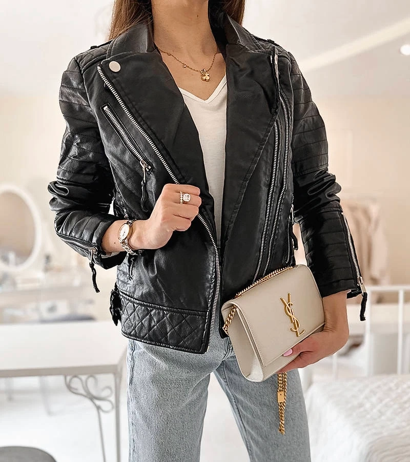 Czarna klasyczna ramoneska eko-skóra