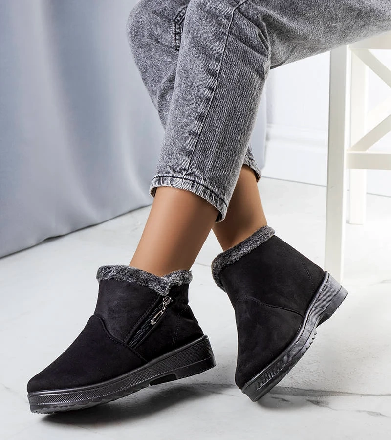 Czarne ocieplane botki z futerkiem