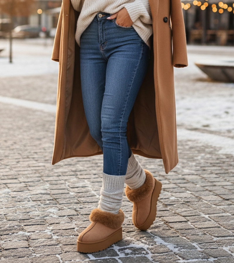 Hers Brązowe śniegowce z futerkiem