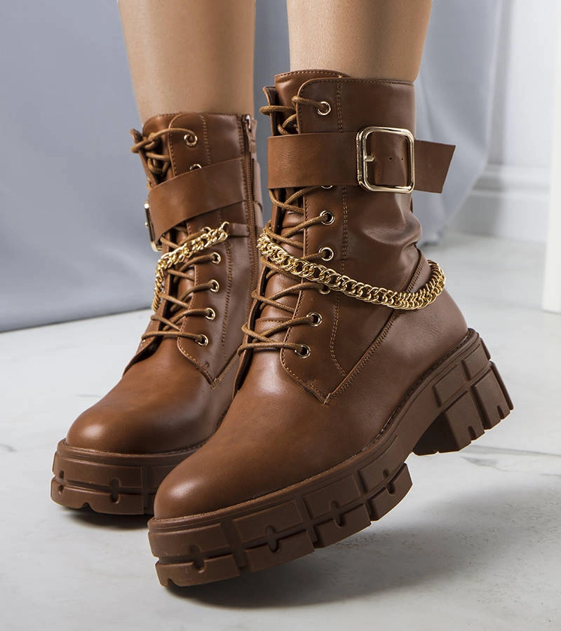 Camelowe ocieplane workery z łańcuchem