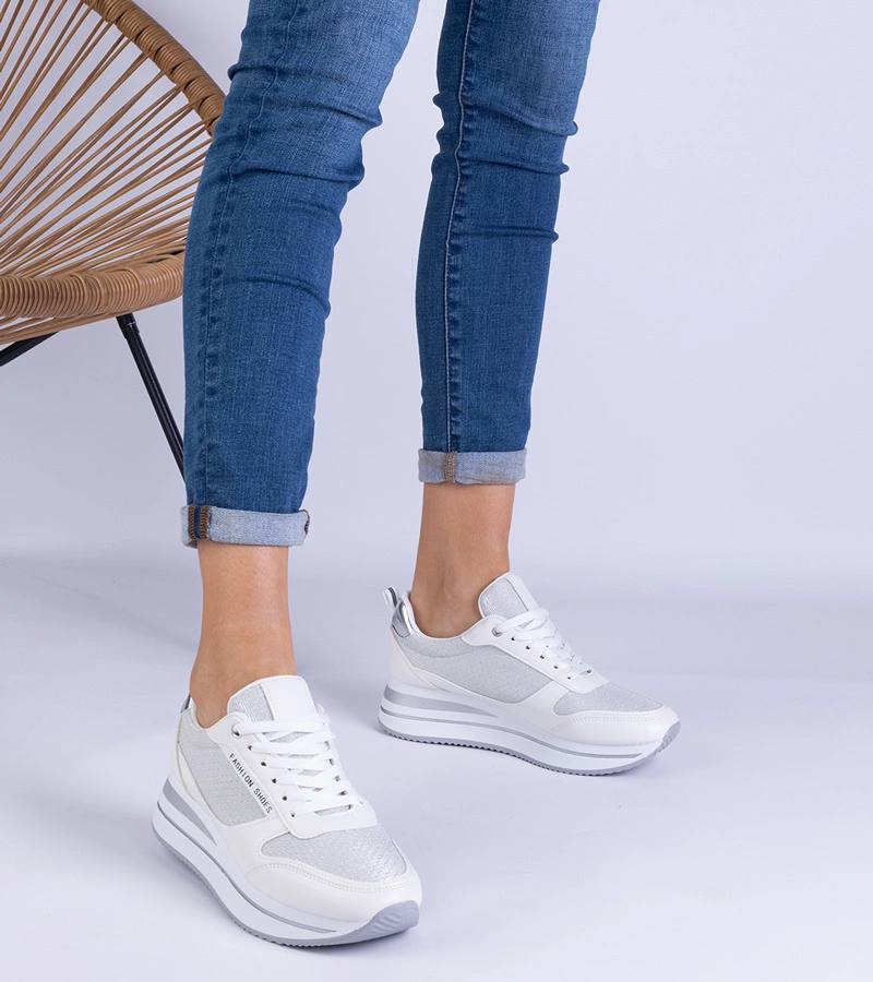 Hers Sneakersy Damskie Białe na Platformie