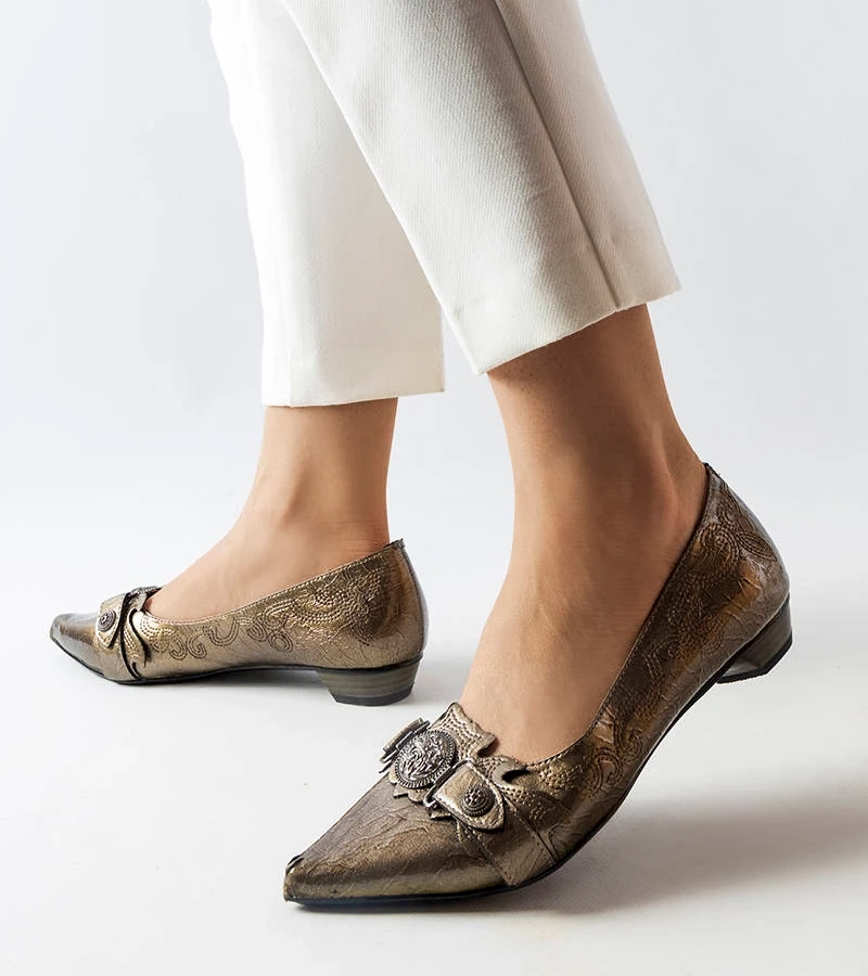 Srebrne baleriny na niskim obcasie