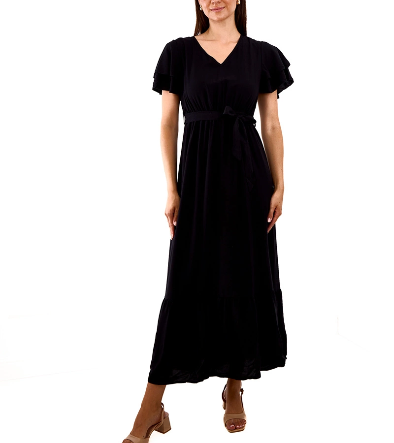 Hers Czarna sukienka maxi z krótkim rękawem