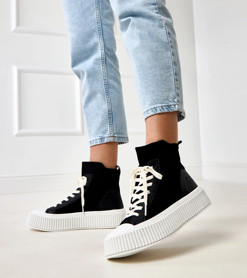 Hers Czarne skarpetkowe trampki na platformie