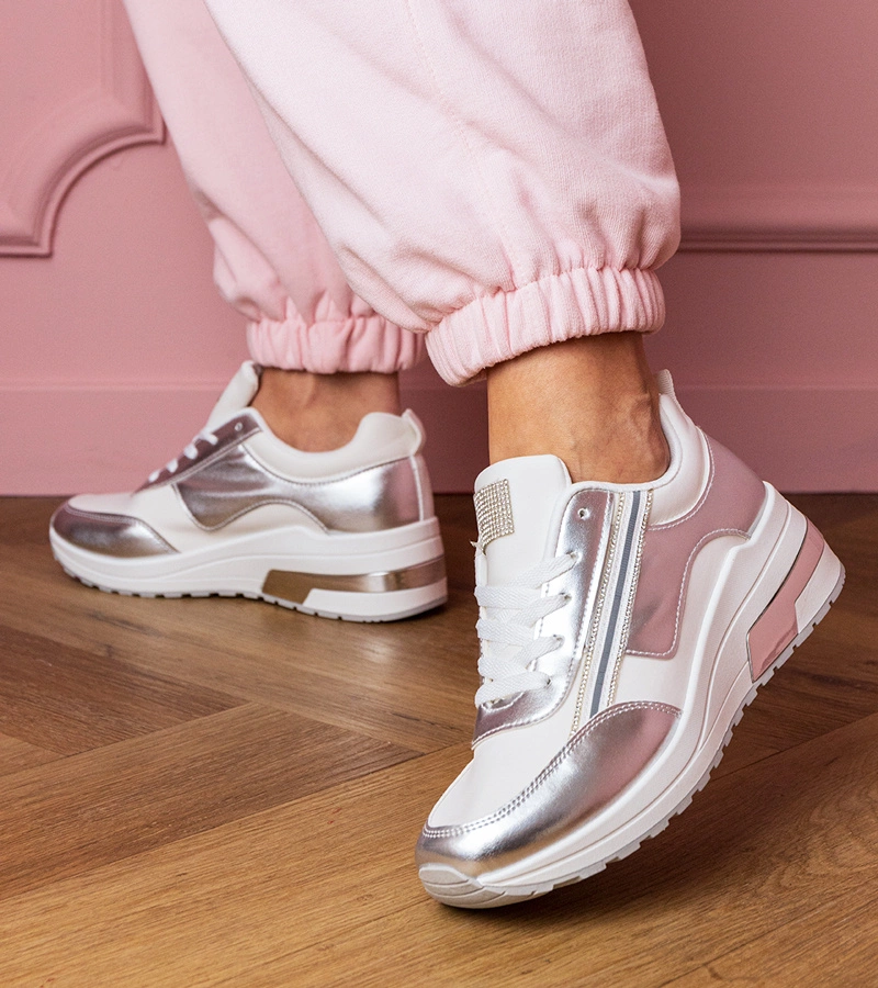 Hers Białe sneakersy z cyrkoniami i metaliczną wstawką